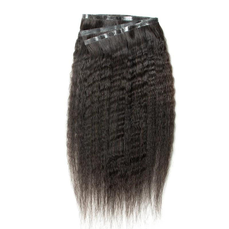 XJ HAIR Raw Black Kinky Straight Long PU Tape Weft Human Hair Extensions