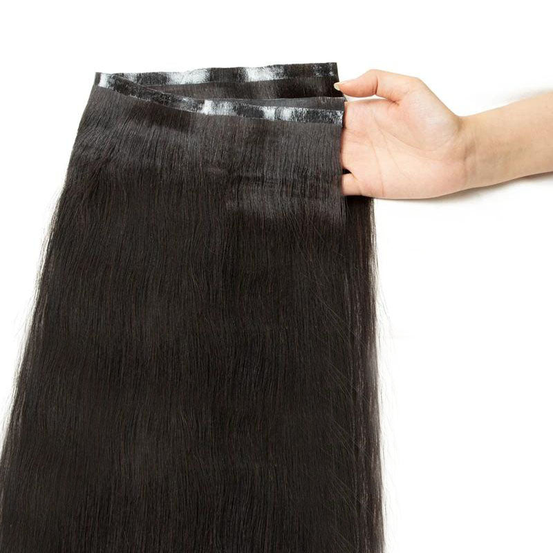 XJ HAIR Raw Black Yaki Long PU Weft Tape In Hair Extensions