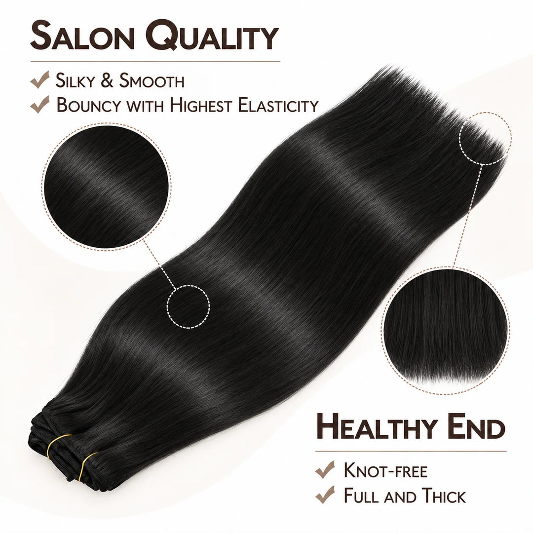 Remy Human Hair Clip-In Extensions 7 Pieces for Full Volume Natural Black (1B)