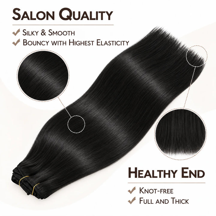 Remy Human Hair Clip-In Extensions 7 Pieces for Full Volume Natural Black (1B)