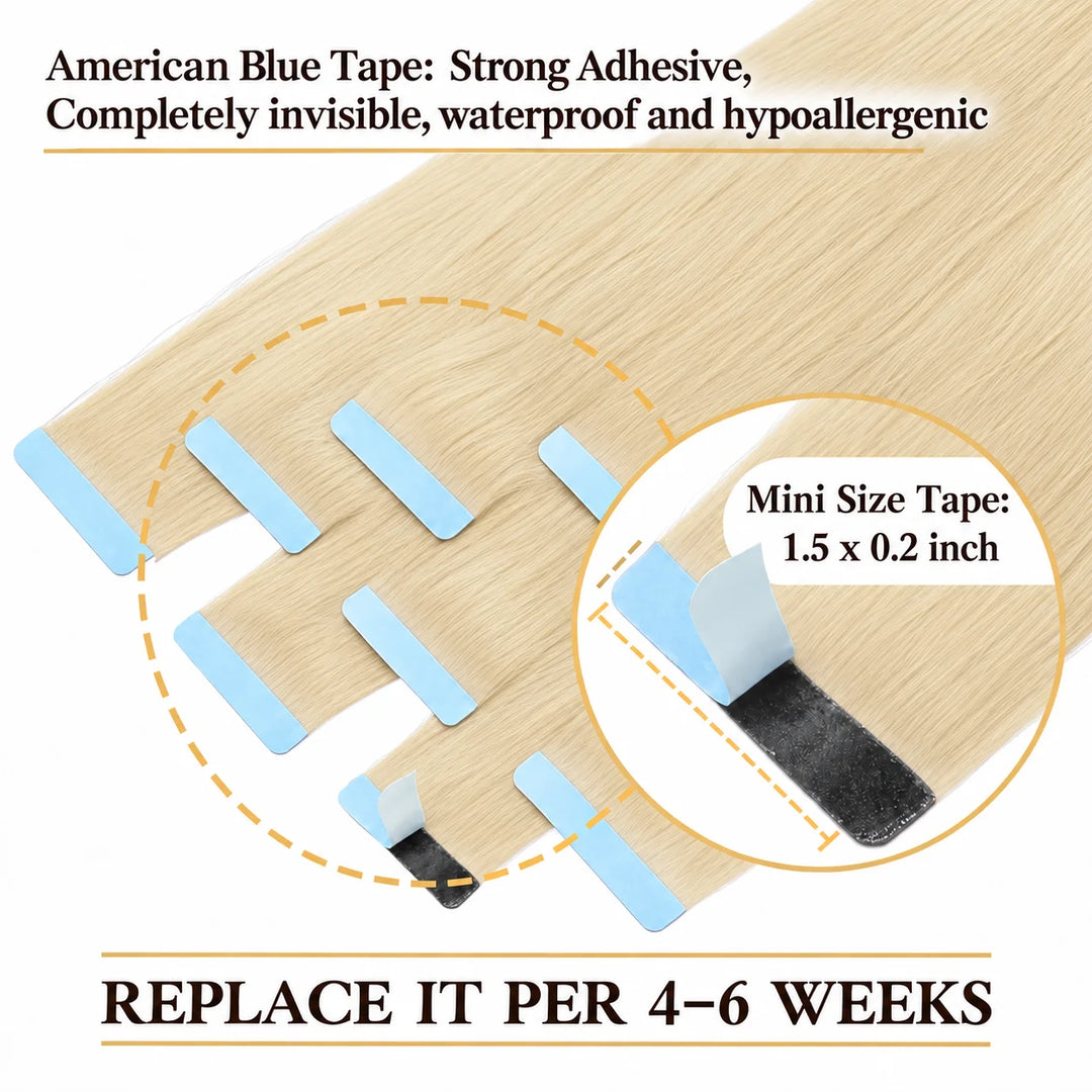 XJ Reusable Hair Tape Strips – Eco-Friendly & Budget-Saving_Placement Of Tape In Hair Extensions #60Platinum Blonde