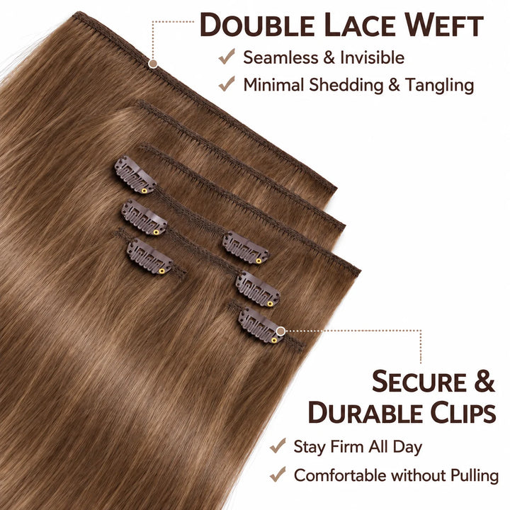 Remy Human Hair Clip-In Extensions 7 Pieces for Full Volume #6 Medium Light Brown