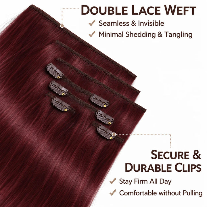 Remy Human Hair Clip-In Extensions 7 Pieces for Full Volume #99J Burgundy