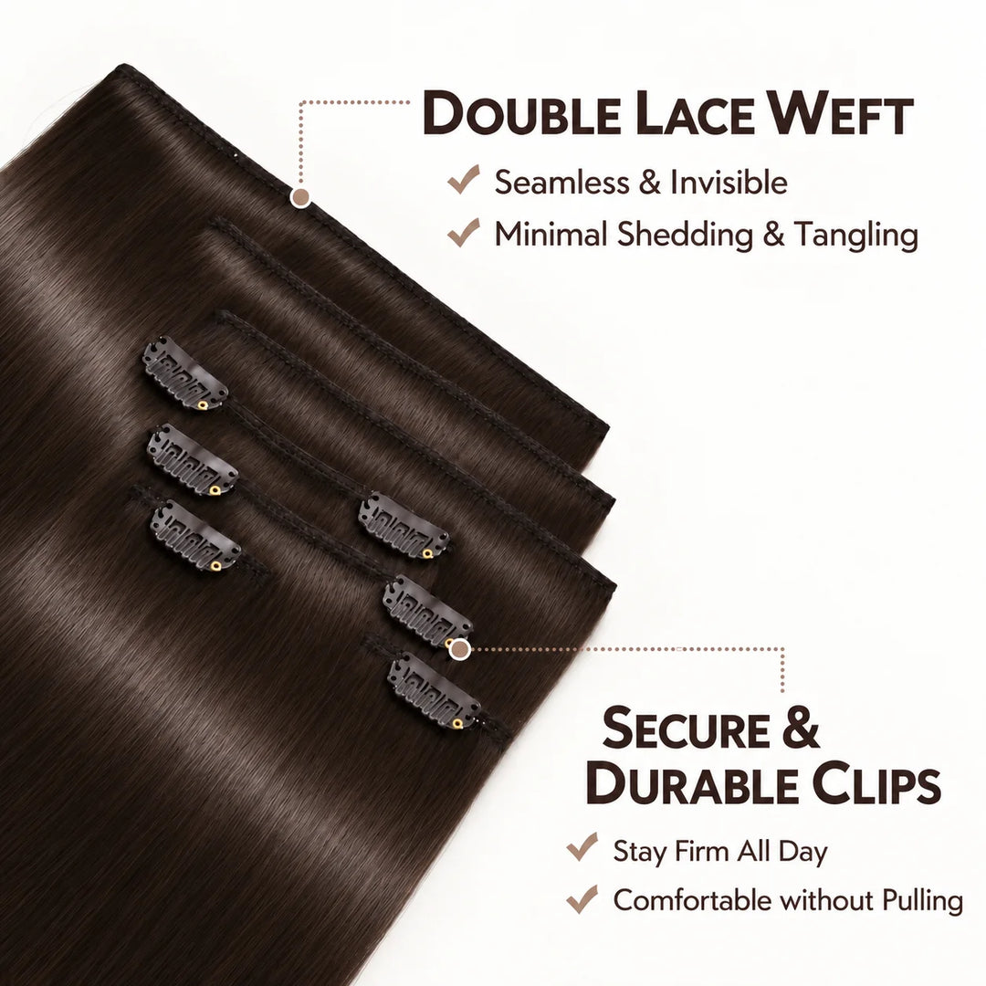 Remy Human Hair Clip-In Extensions 7 Pieces for Full Volume Dark Brown (2)