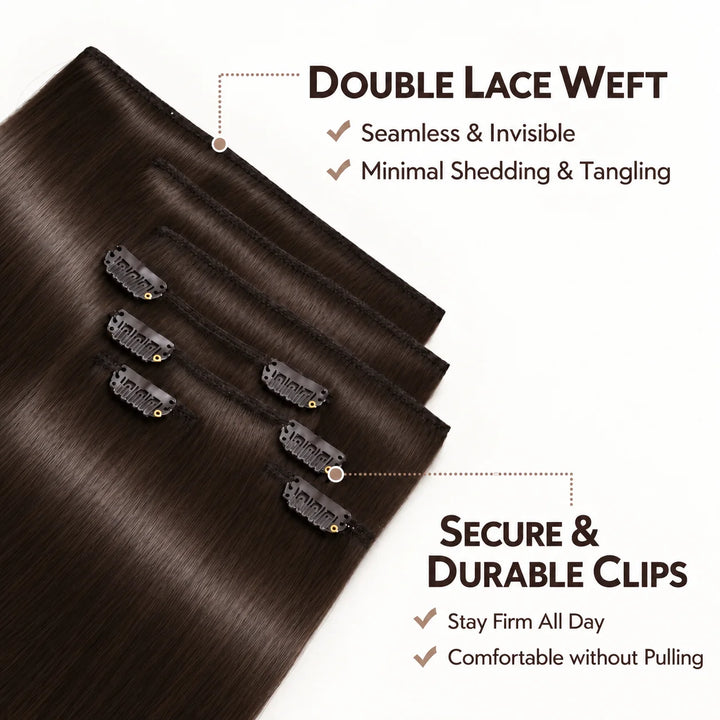Remy Human Hair Clip-In Extensions 7 Pieces for Full Volume Dark Brown (2)