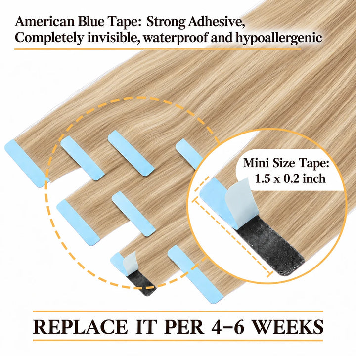 XJ Reusable Hair Tape Strips – Eco-Friendly & Budget-Saving_Placement Of Tape In Hair Extensions #P18/613