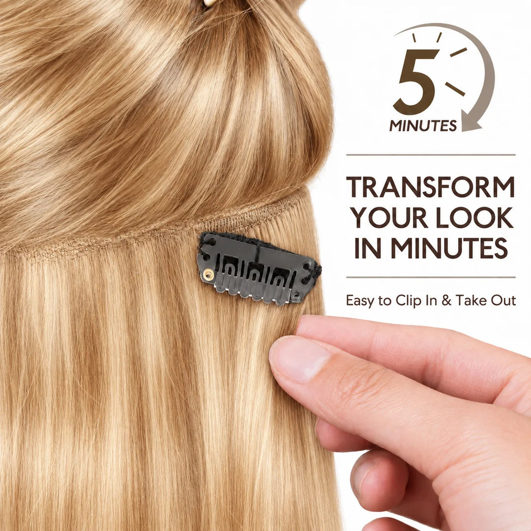 Remy Human Hair Clip-In Extensions 7 Pieces for Full Volume Highlights (#P18/613)