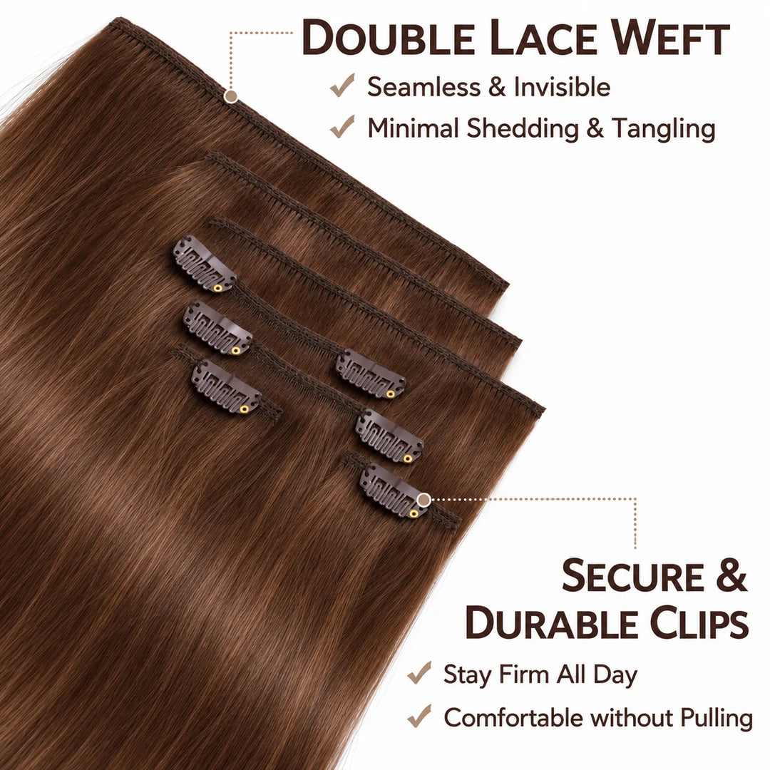 Remy Human Hair Clip-In Extensions 7 Pieces for Full Volume Brown (#4)