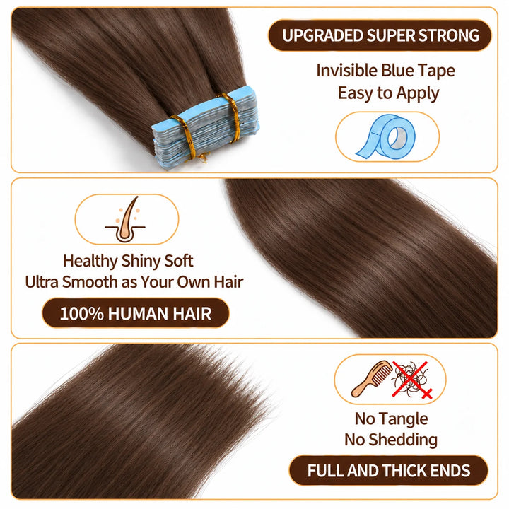 Real Human Tape-In Hair  Soft  Silky,hand tied hair extensions near me,tape extensions placement #4