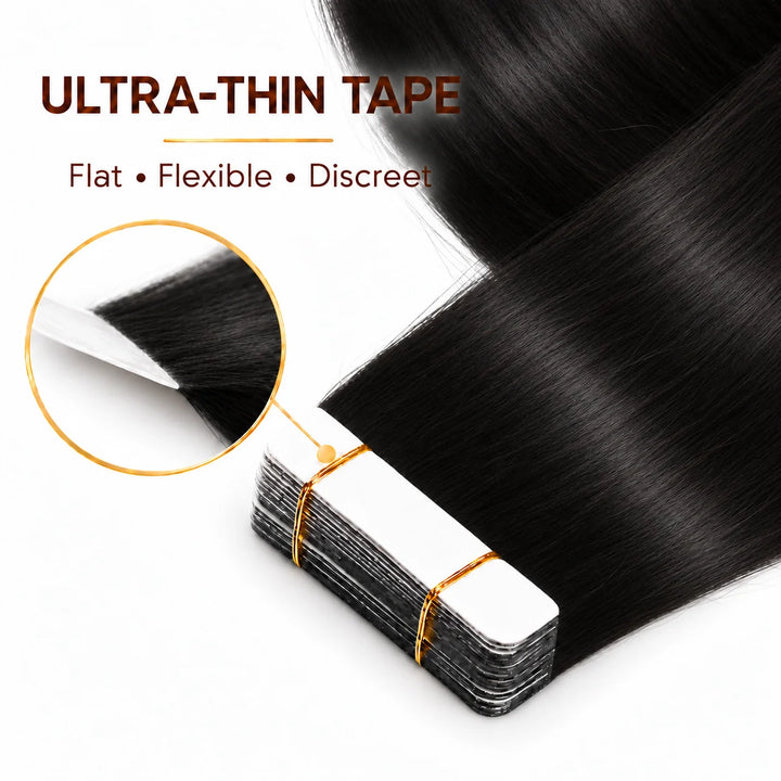 XJ Classic Tape in Hair Extensions 20pcs/pack Various colors Jet Black (1)