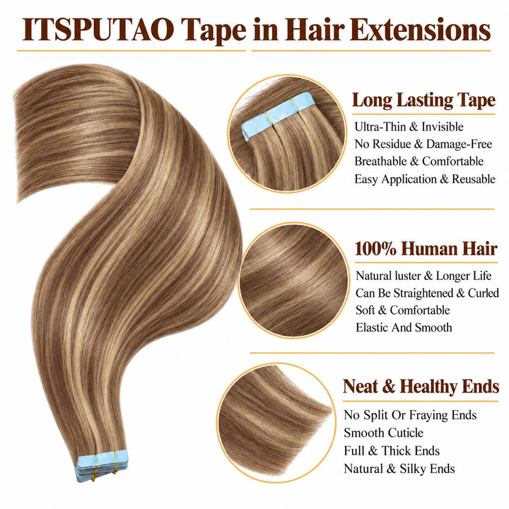 XJ Placement Of Tape In Hair Extensions,Seamless Hair Extensions Near Me,Diy Hair Styling,Endless Fun #P4-27