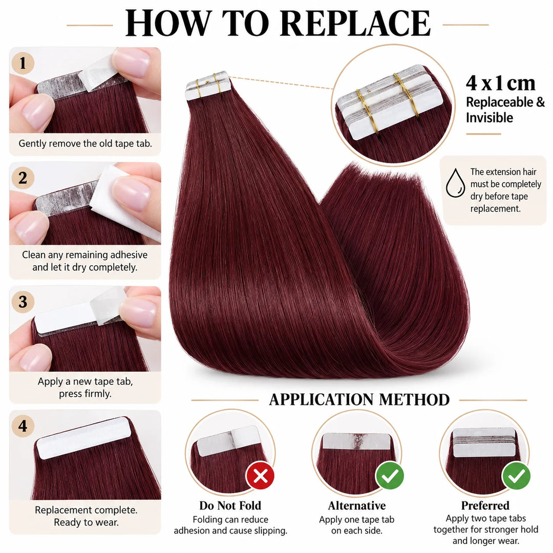 XJ Classic Tape in Hair Extensions 20pcs/pack Various colors # 99J