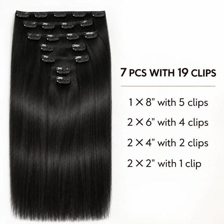 Remy Human Hair Clip-In Extensions 7 Pieces for Full Volume Jet Black (1)