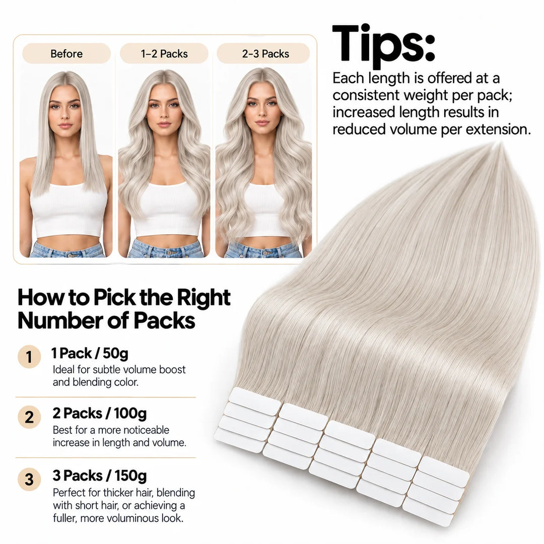 XJ Classic Tape in Hair Extensions 20pcs/pack Various colors #1000 Platinum Blonde