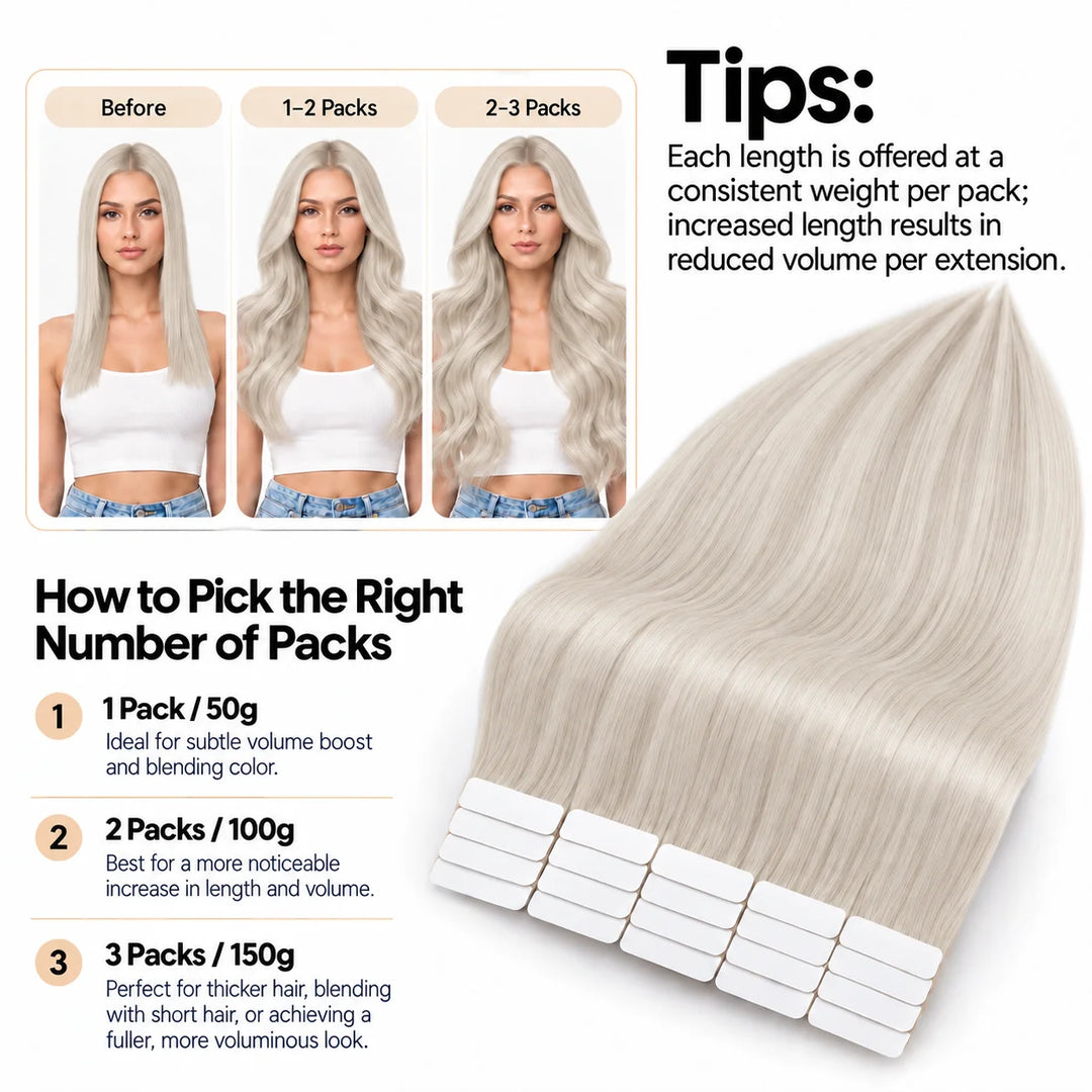 XJ Classic Tape in Hair Extensions 20pcs/pack Various colors 1000#