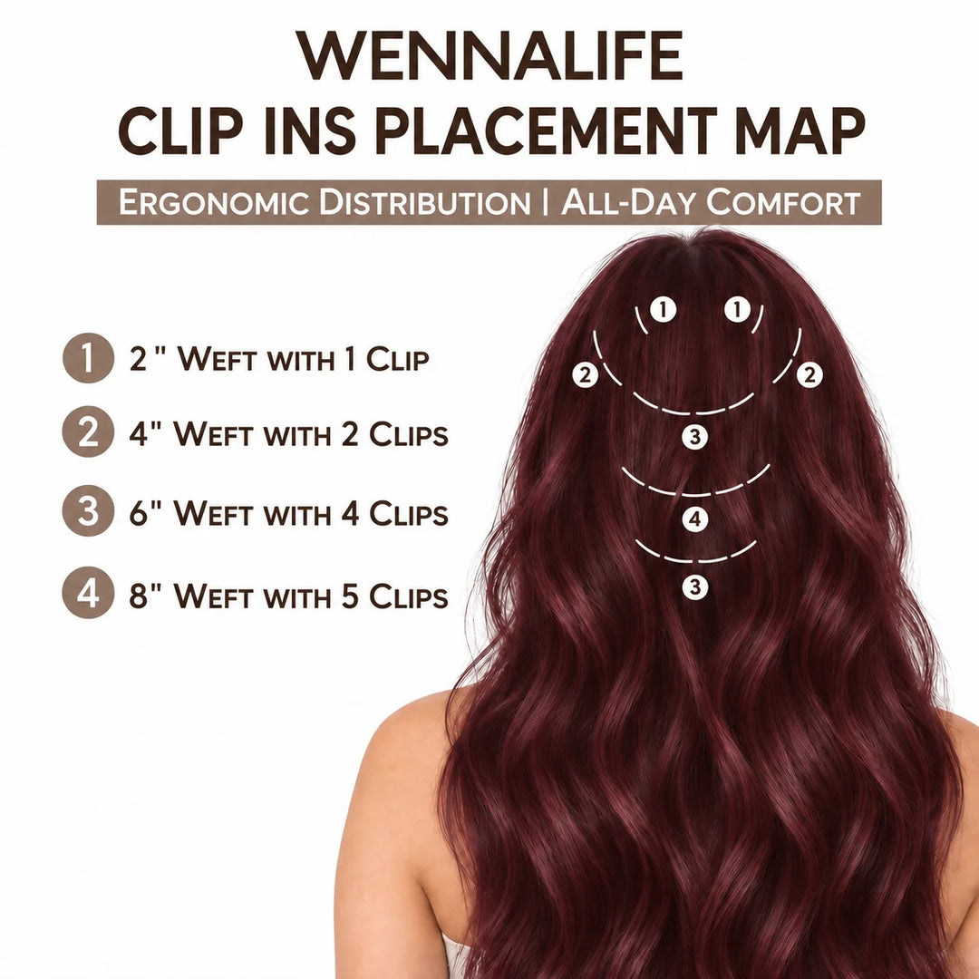 Remy Human Hair Clip-In Extensions 7 Pieces for Full Volume #99J Burgundy