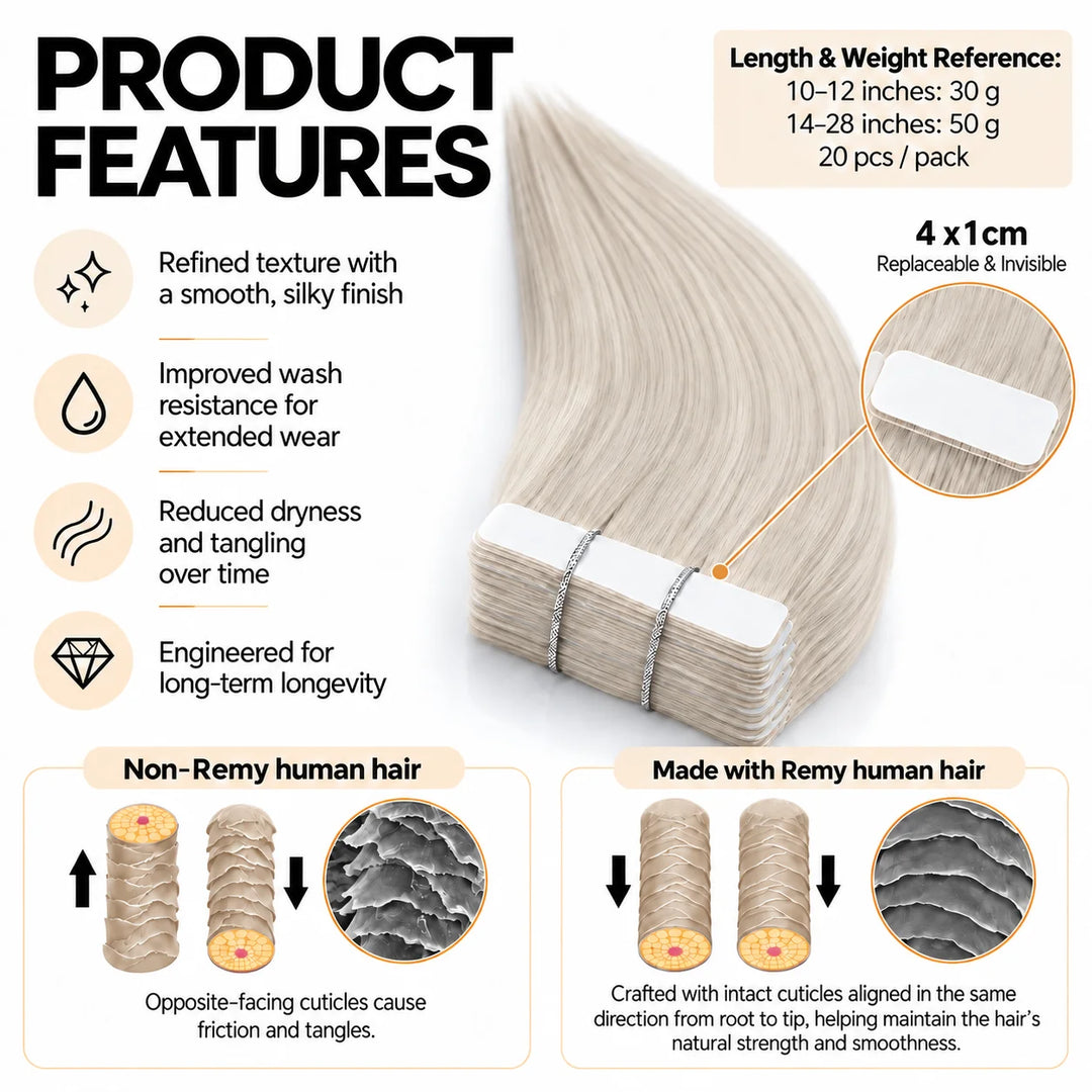 XJ Long tape-In Hair Extensions Elevate Your Style with Effortless Elegance #1000 Platinum Blonde