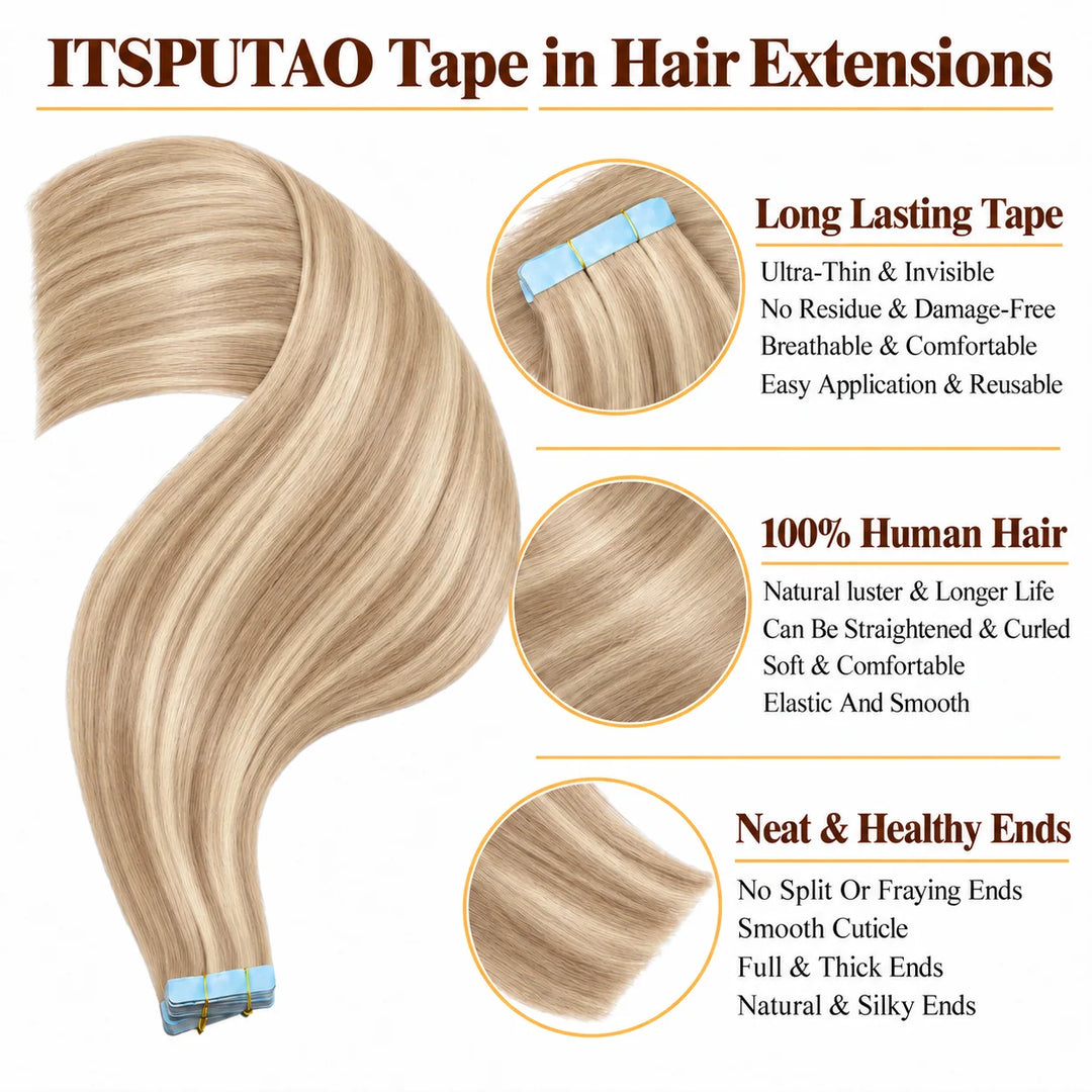 XJ Reusable Hair Tape Strips – Eco-Friendly & Budget-Saving_Placement Of Tape In Hair Extensions #P18/613