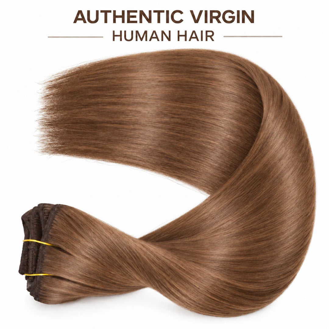Remy Human Hair Clip-In Extensions 7 Pieces for Full Volume #6 Medium Light Brown