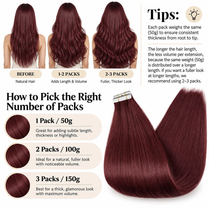 XJ Classic Tape in Hair Extensions 20pcs/pack Various colors # 99J