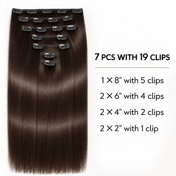 Remy Human Hair Clip-In Extensions 7 Pieces for Full Volume Dark Brown (2)
