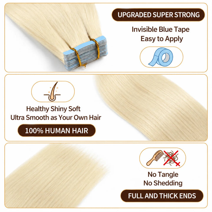 XJ Reusable Hair Tape Strips – Eco-Friendly & Budget-Saving_Placement Of Tape In Hair Extensions #60Platinum Blonde