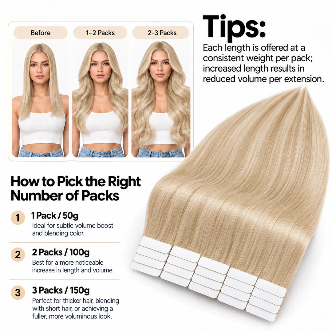 XJ Classic Tape in Hair Extensions 20pcs/pack Various colors #P18613