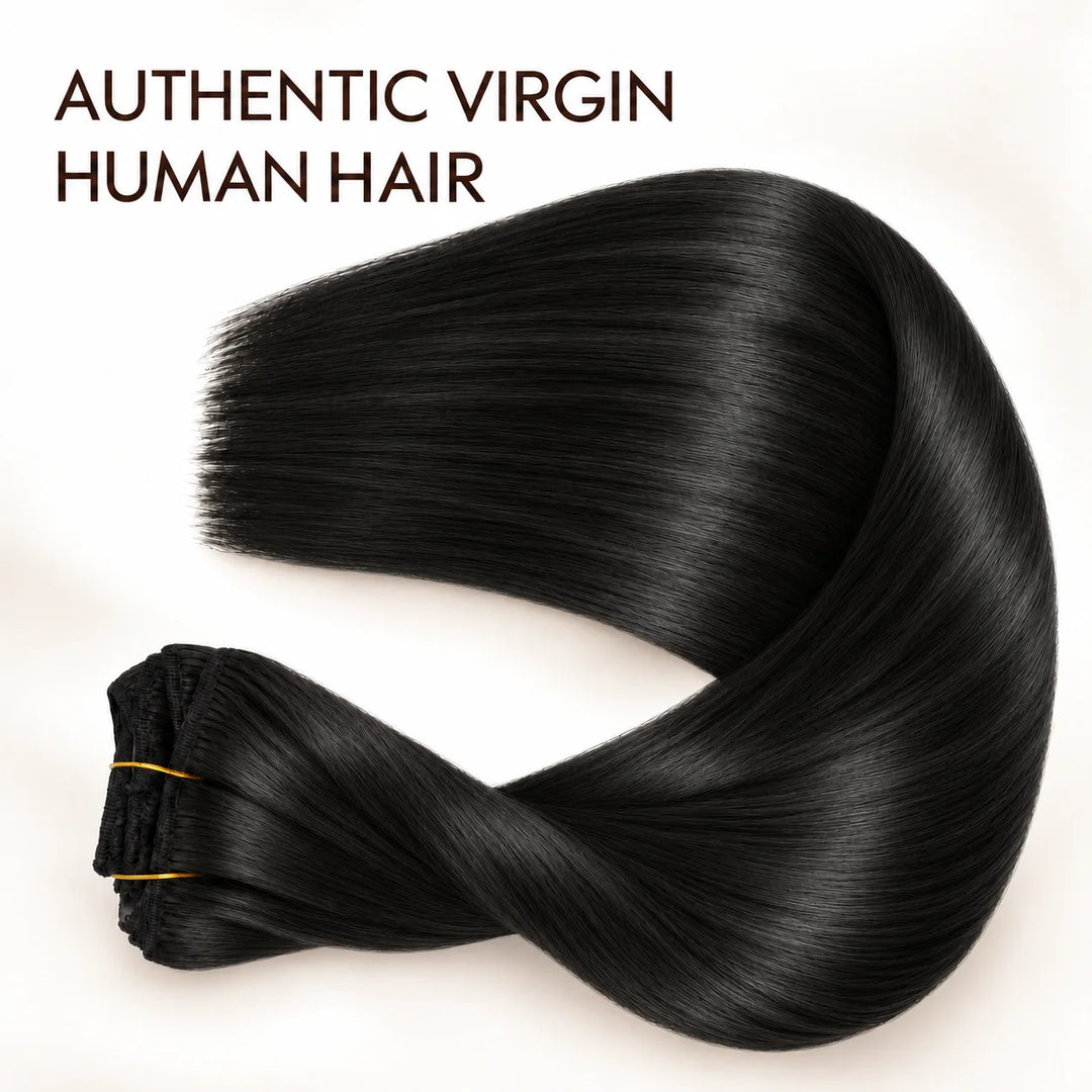 Remy Human Hair Clip-In Extensions 7 Pieces for Full Volume Natural Black (1B)