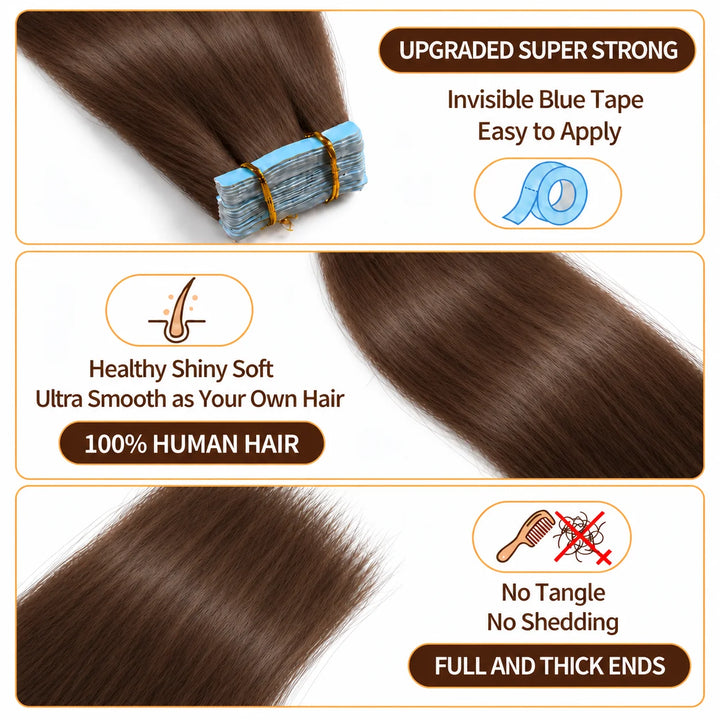 Real Human Tape-In Hair  Soft  Silky,hand tied hair extensions near me,tape extensions placement #4