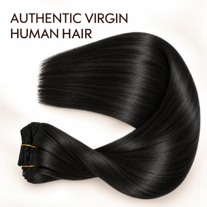 Remy Human Hair Clip-In Extensions 7 Pieces for Full Volume Jet Black (1)