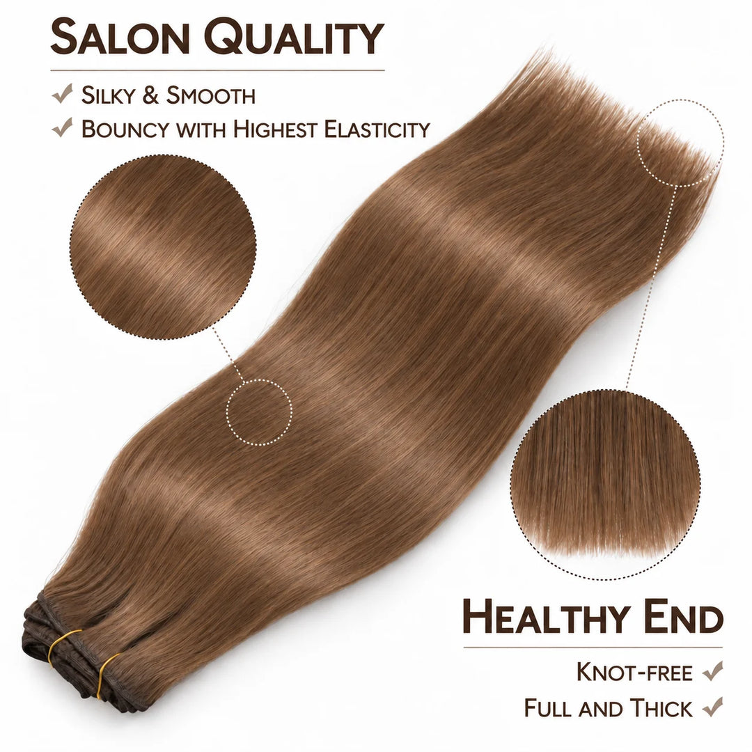 Remy Human Hair Clip-In Extensions 7 Pieces for Full Volume #6 Medium Light Brown
