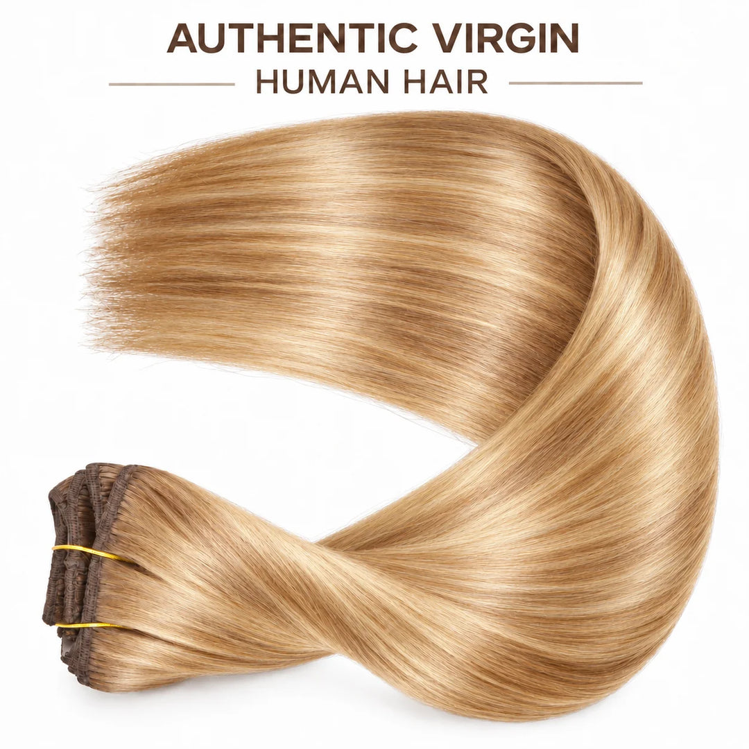 Remy Human Hair Clip-In Extensions 7 Pieces for Full Volume Highlights (#P18/613)