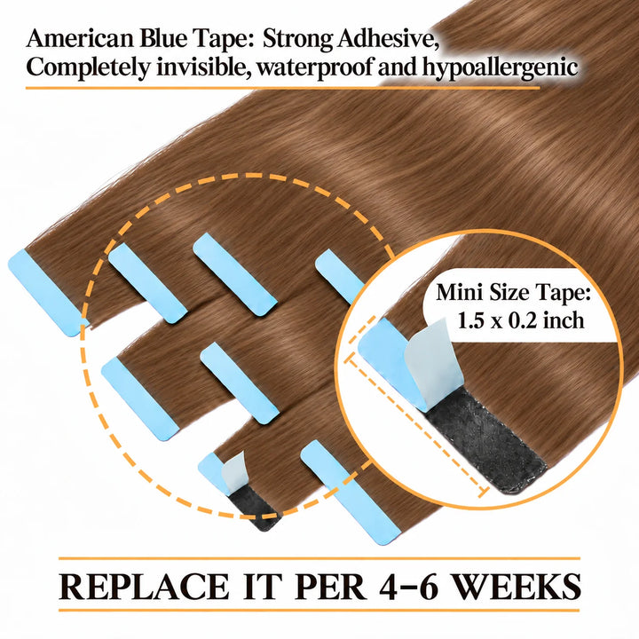 Real Human Tape-In Hair  Soft  Silky,hand tied hair extensions near me,tape extensions placement #30