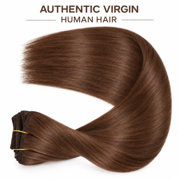 Remy Human Hair Clip-In Extensions 7 Pieces for Full Volume Brown (#4)