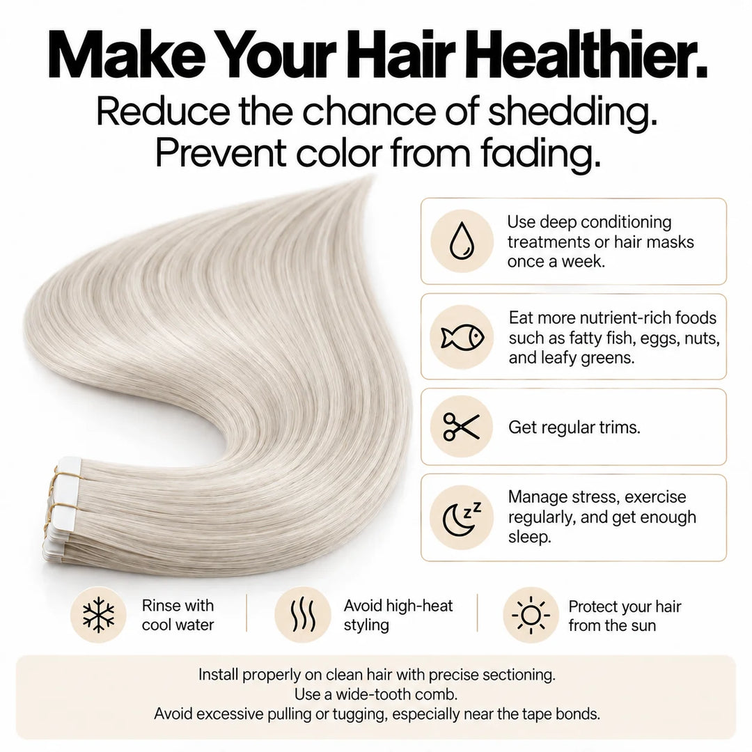 XJ Classic Tape in Hair Extensions 20pcs/pack Various colors #1000 Platinum Blonde