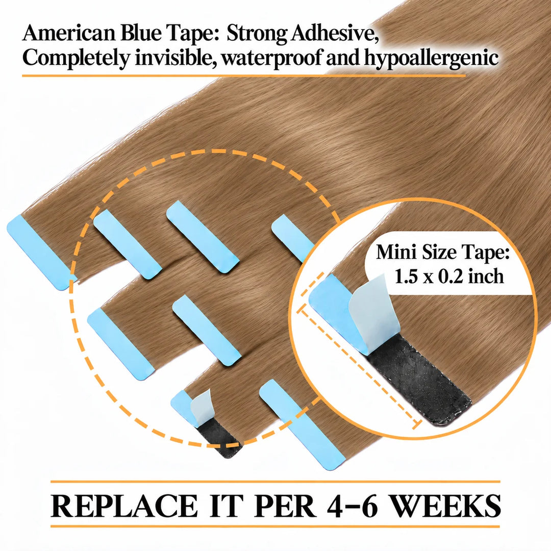 Real Human Tape-In Hair  Soft  Silky,hand tied hair extensions near me,tape extensions placement #27