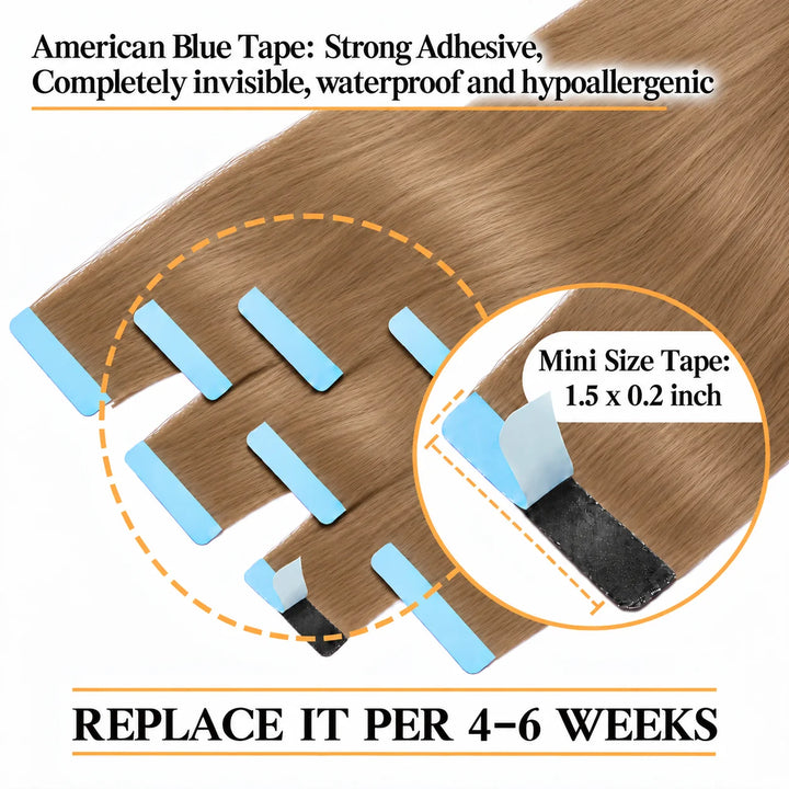 Real Human Tape-In Hair  Soft  Silky,hand tied hair extensions near me,tape extensions placement #27