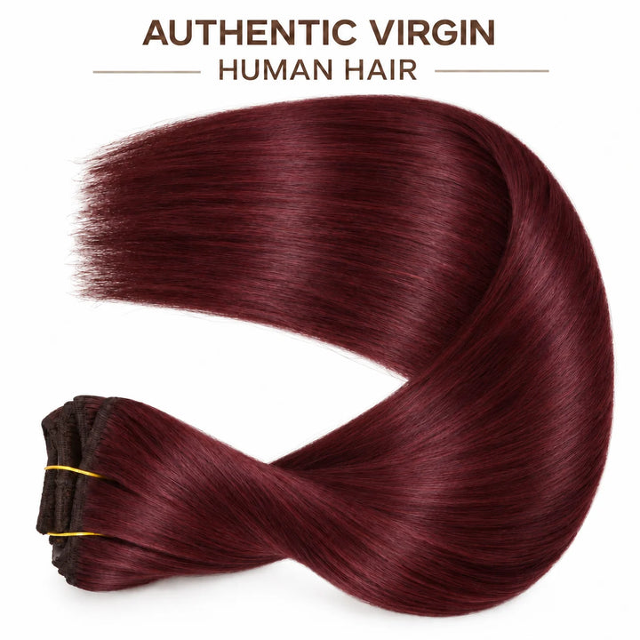 Remy Human Hair Clip-In Extensions 7 Pieces for Full Volume #99J Burgundy