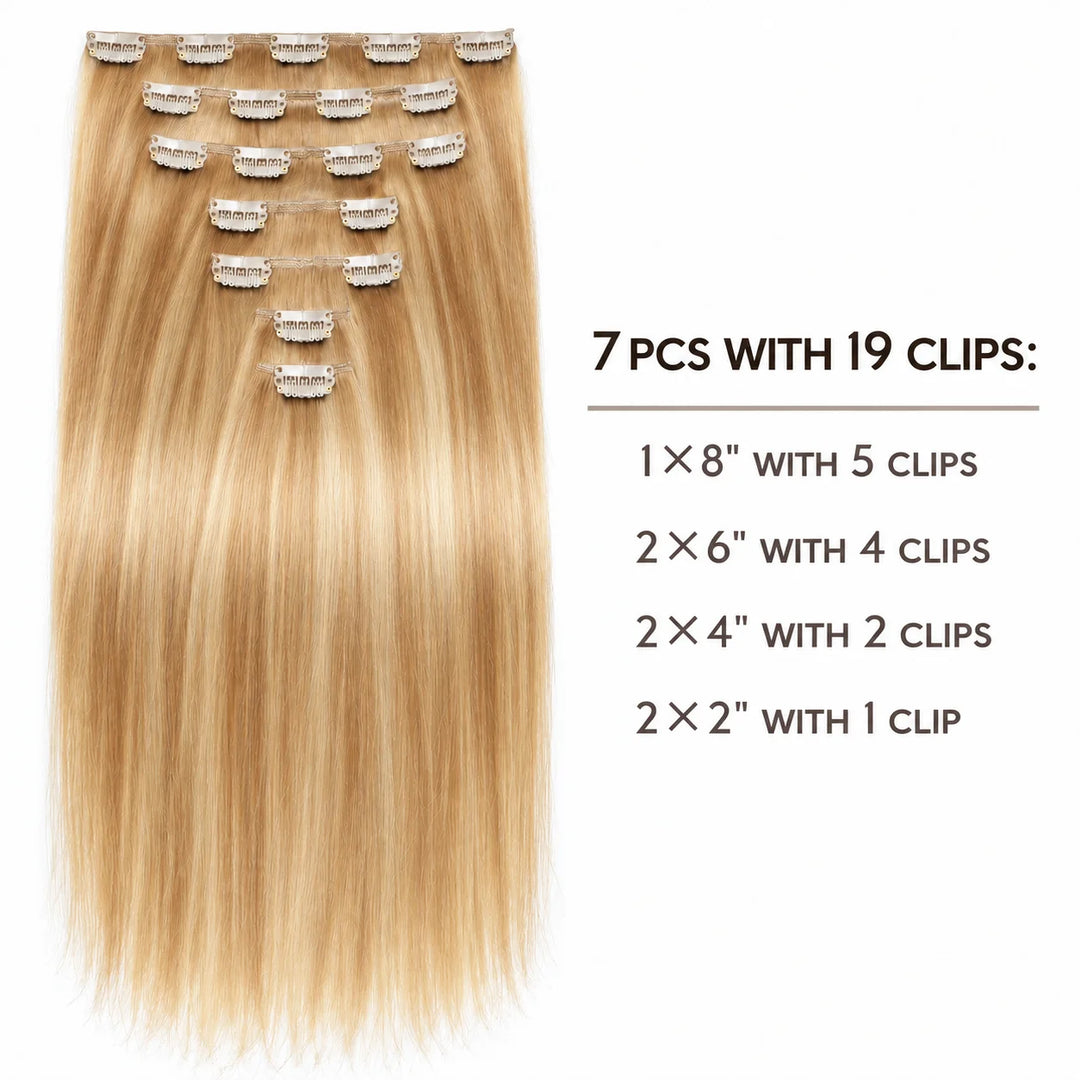 Remy Human Hair Clip-In Extensions 7 Pieces for Full Volume Highlights (#P18/613)