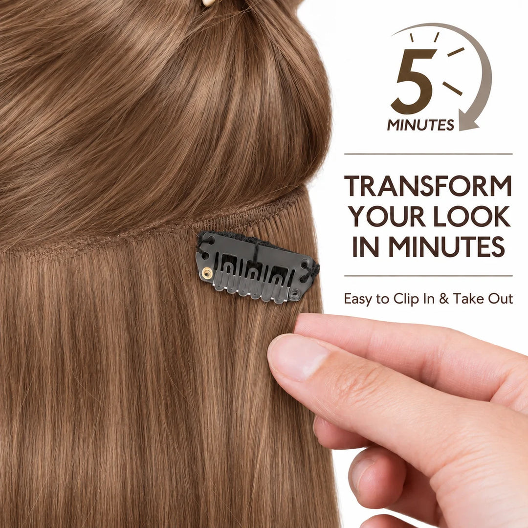 Remy Human Hair Clip-In Extensions 7 Pieces for Full Volume #6 Medium Light Brown