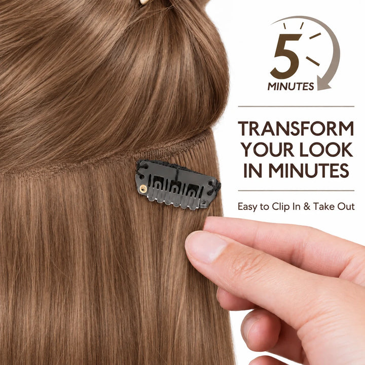 Remy Human Hair Clip-In Extensions 7 Pieces for Full Volume #6 Medium Light Brown
