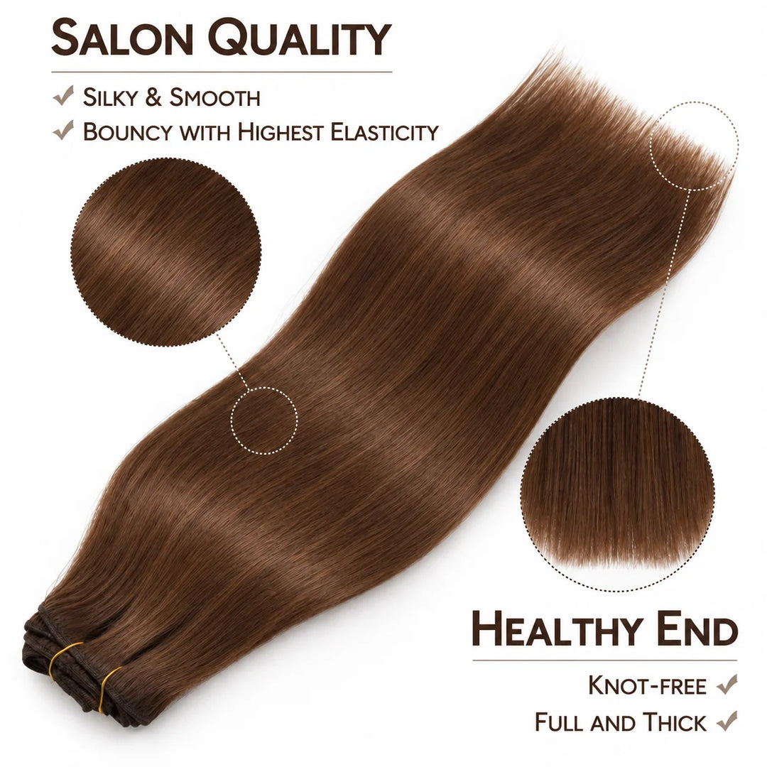 Remy Human Hair Clip-In Extensions 7 Pieces for Full Volume Brown (#4)