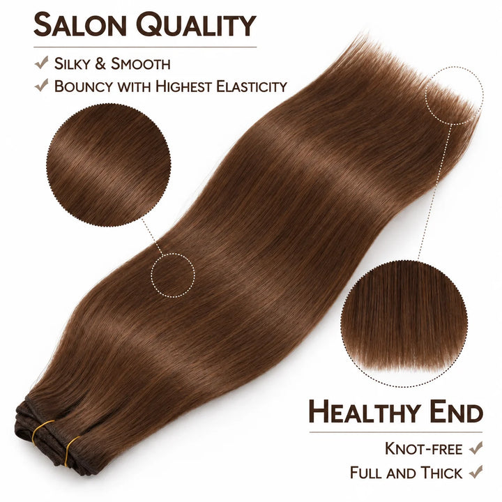Remy Human Hair Clip-In Extensions 7 Pieces for Full Volume Brown (#4)