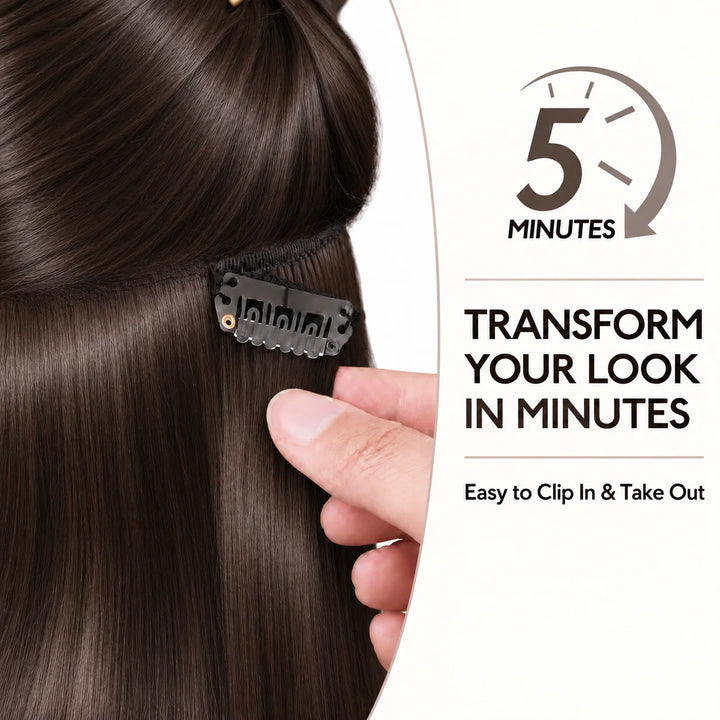 Remy Human Hair Clip-In Extensions 7 Pieces for Full Volume Dark Brown (2)