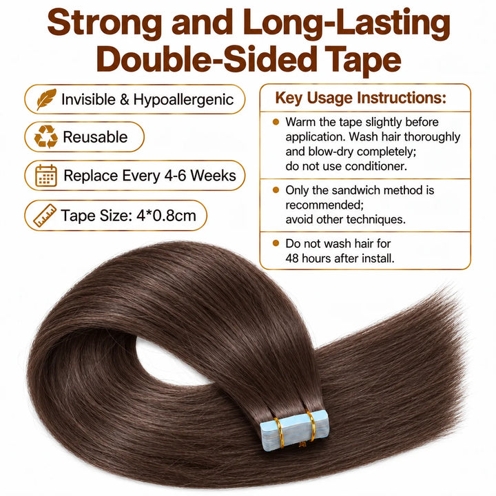 Real Human Tape-In Hair  Soft  Silky,hand tied hair extensions near me,tape extensions placement #2