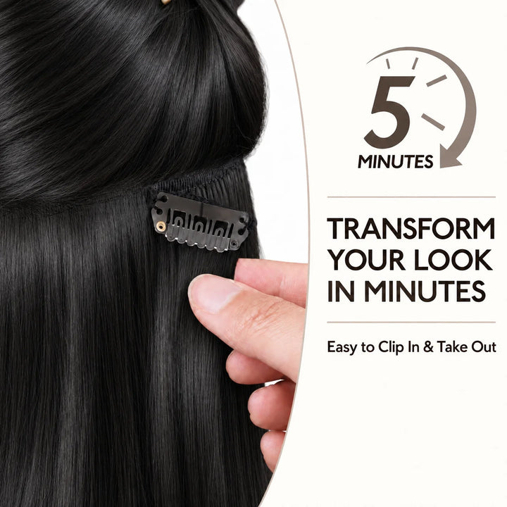 Remy Human Hair Clip-In Extensions 7 Pieces for Full Volume Jet Black (1)