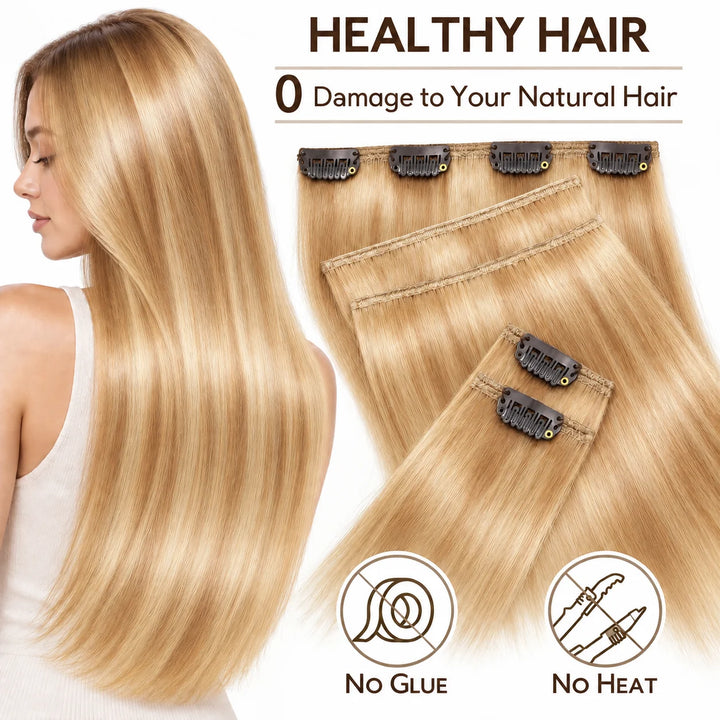 Remy Human Hair Clip-In Extensions 7 Pieces for Full Volume Highlights (#P18/613)
