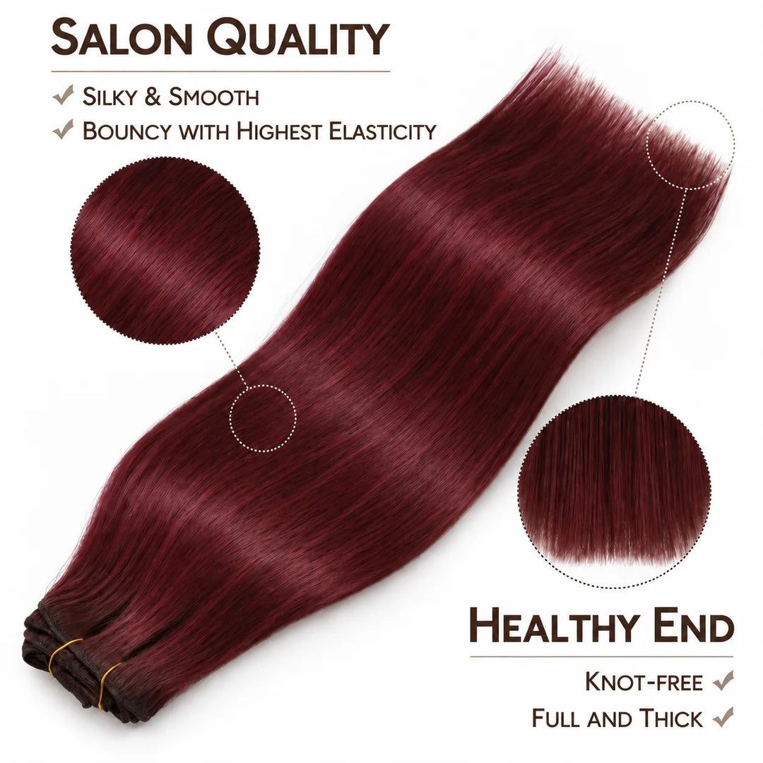 Remy Human Hair Clip-In Extensions 7 Pieces for Full Volume #99J Burgundy