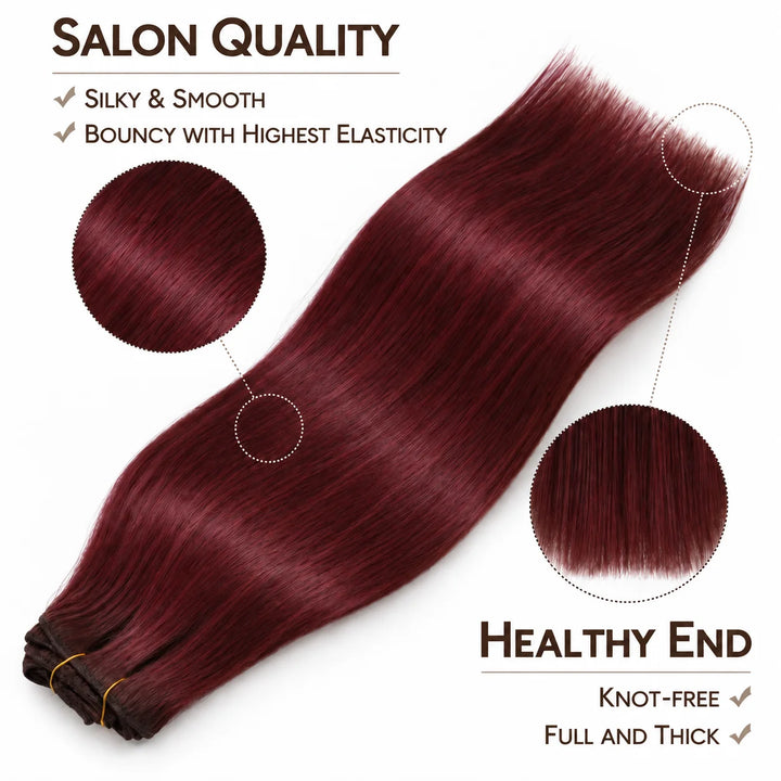 Remy Human Hair Clip-In Extensions 7 Pieces for Full Volume #99J Burgundy