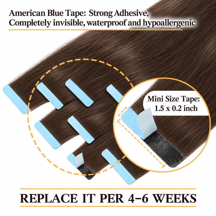Real Human Tape-In Hair  Soft  Silky,hand tied hair extensions near me,tape extensions placement #2